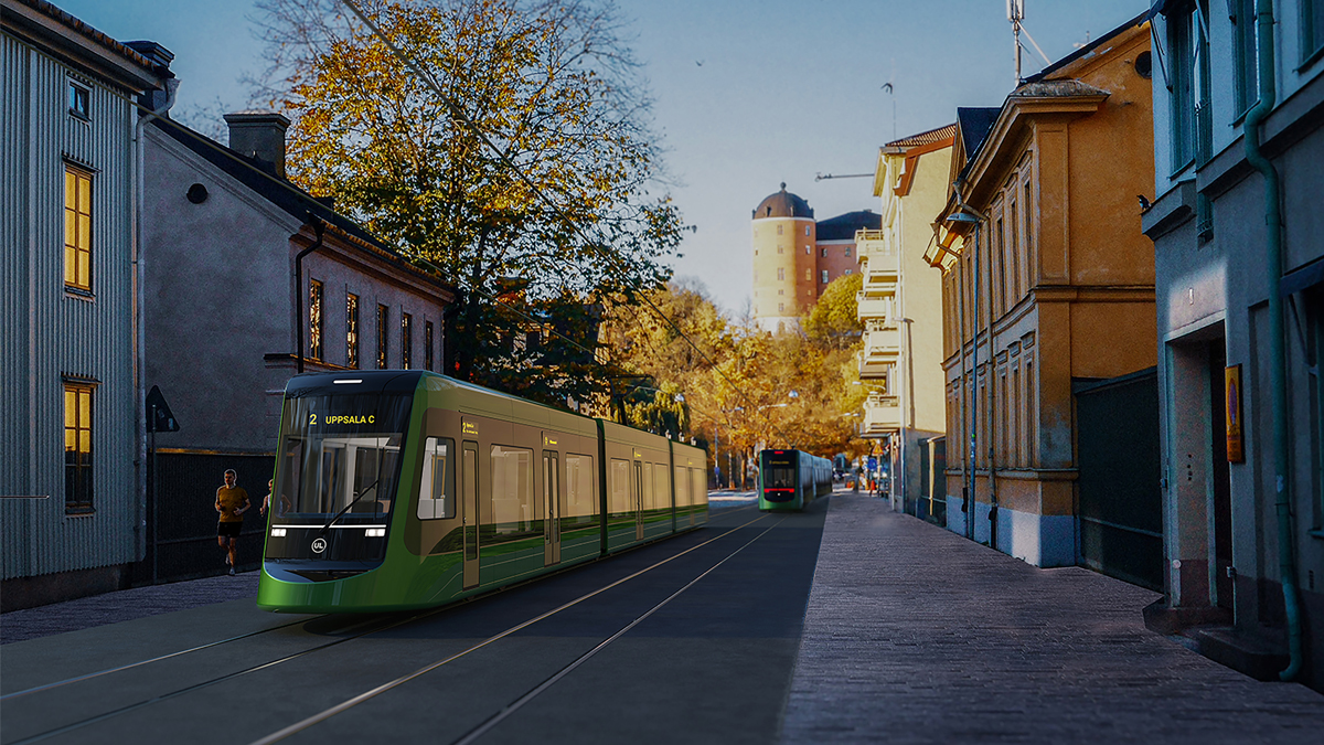 Bild med spårvagn från Uppsala.